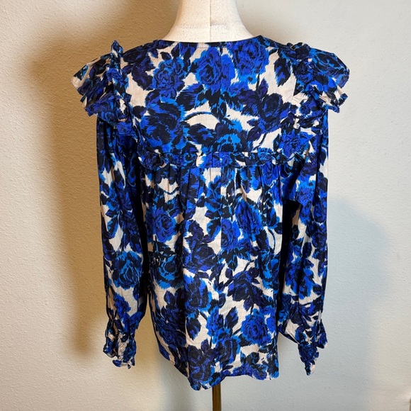Olivaceous Blue & Black Cotton Floral Boho Blouse size Large - Picture 8 of 16